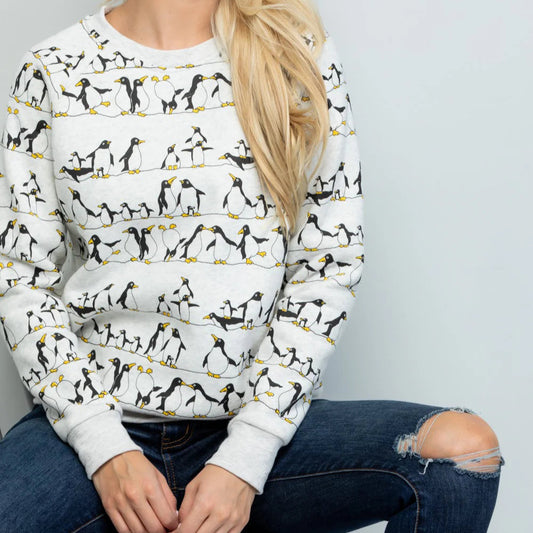 LADIES CREWNECK PENGUIN PRINT